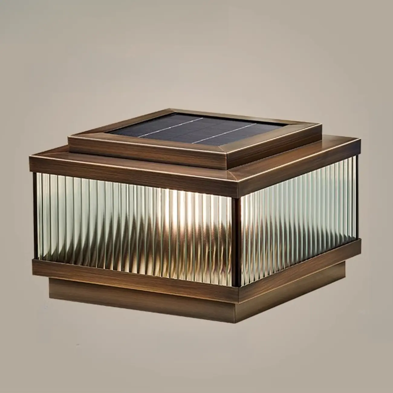 Bronze Metal Rectangle Shape Solar Patio Solar Table Lamp Adapted for LED Image - 5 | homeyfad