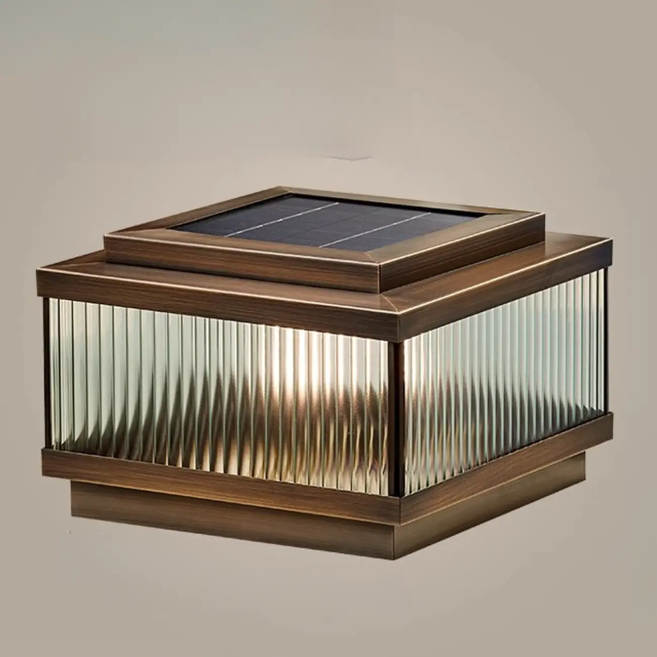 Bronze Metal Rectangle Shape Solar Patio Solar Table Lamp Adapted for LED Image - 7 | homeyfad