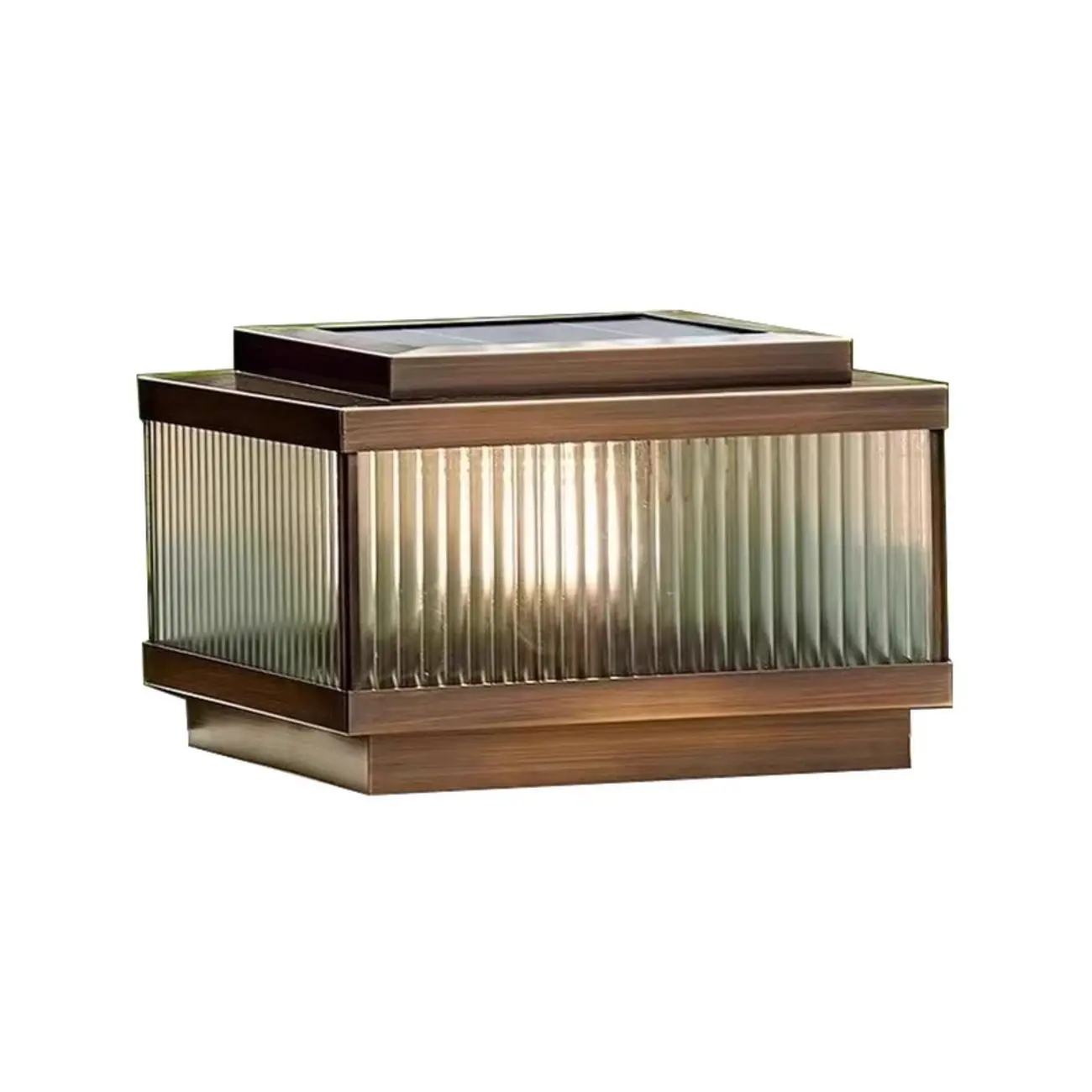 Bronze Metal Rectangle Shape Solar Patio Solar Table Lamp Adapted for LED Image - 9 | homeyfad