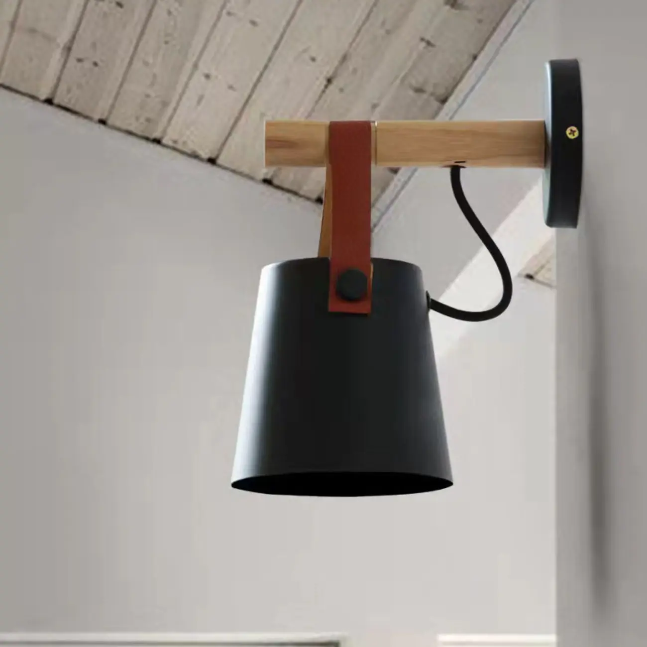 Minimalist Cast Iron Geometric Wall Light with Black Down Shade  Image - 7 | homeyfad