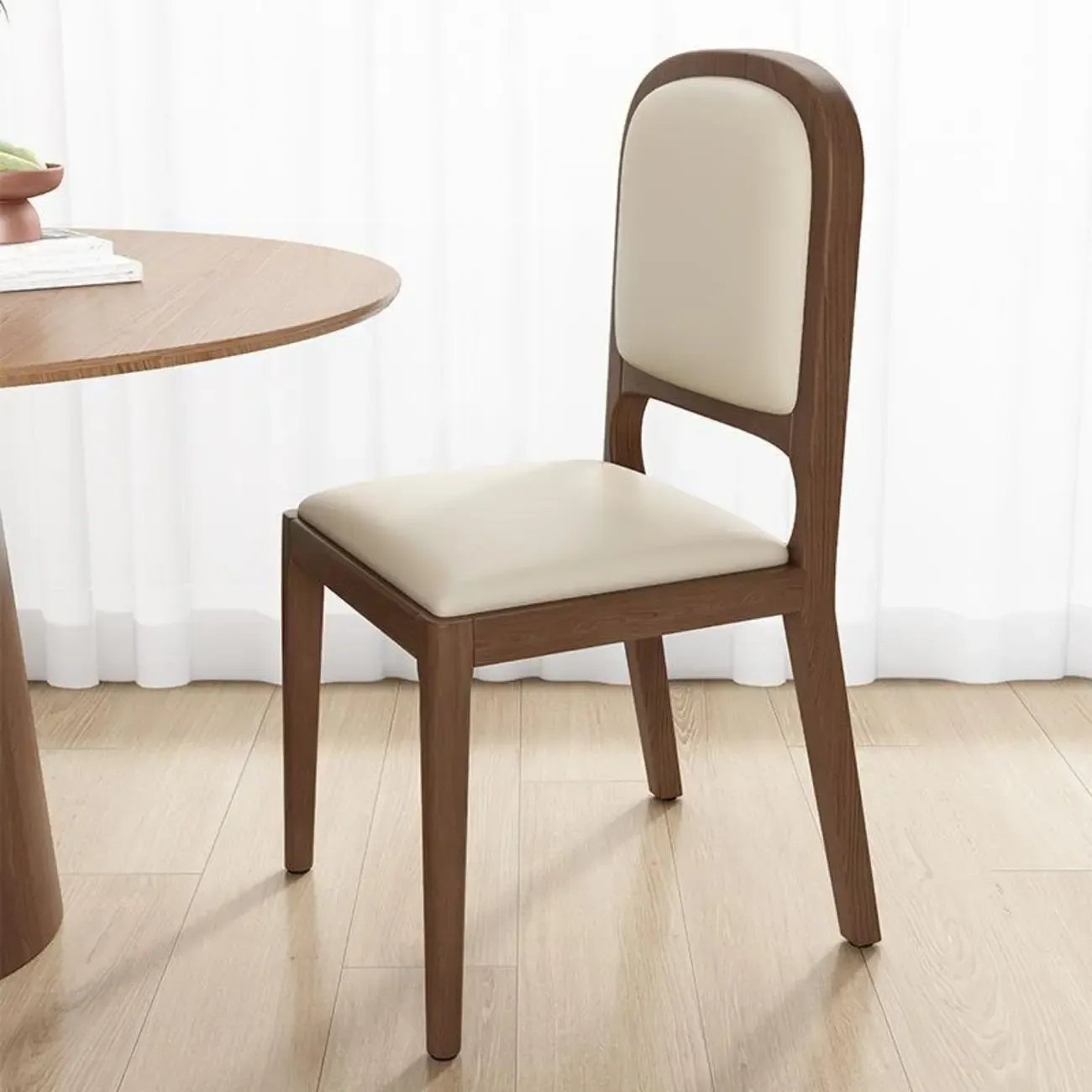 Modern Wooden Upholstered Faux Leather Armless Dining Chair Image - 1