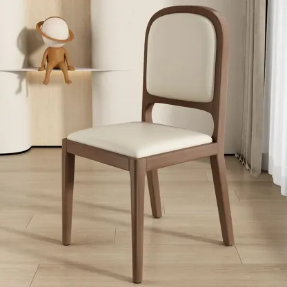 Modern Wooden Upholstered Faux Leather Armless Dining Chair Image - 2