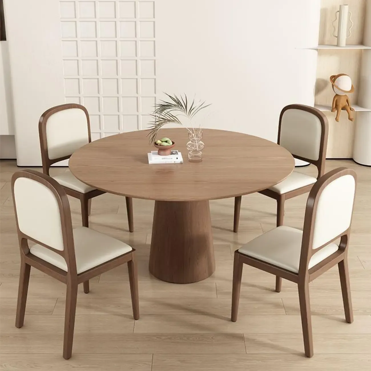 Modern Wooden Upholstered Faux Leather Armless Dining Chair Image - 3