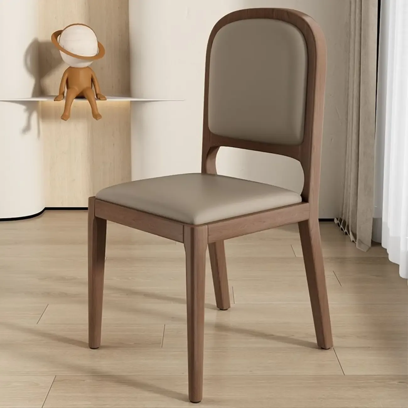 Modern Wooden Upholstered Faux Leather Armless Dining Chair Image - 4