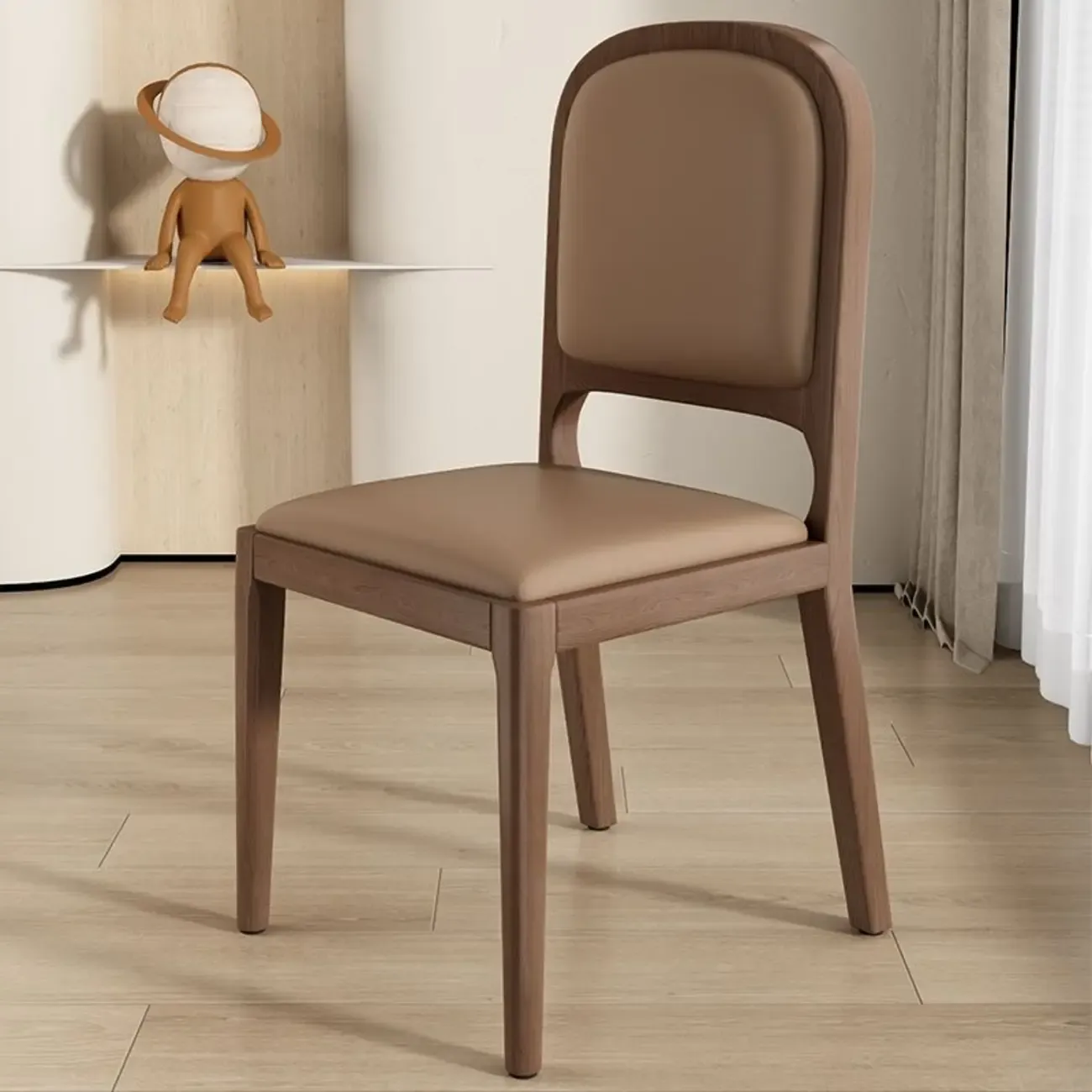 Modern Wooden Upholstered Faux Leather Armless Dining Chair Image - 5
