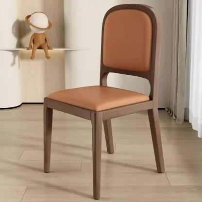 Modern Wooden Upholstered Faux Leather Armless Dining Chair Image - 7