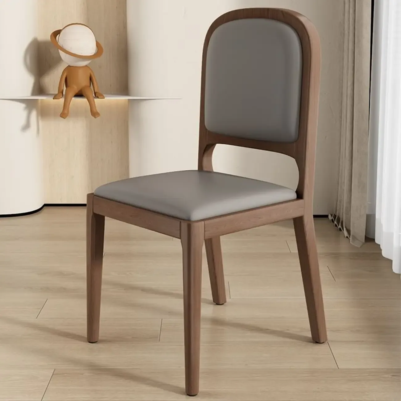 Modern Wooden Upholstered Faux Leather Armless Dining Chair Image - 9