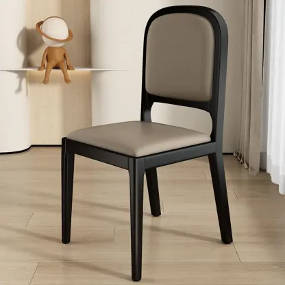 Modern Wooden Upholstered Faux Leather Armless Dining Chair Image - 14