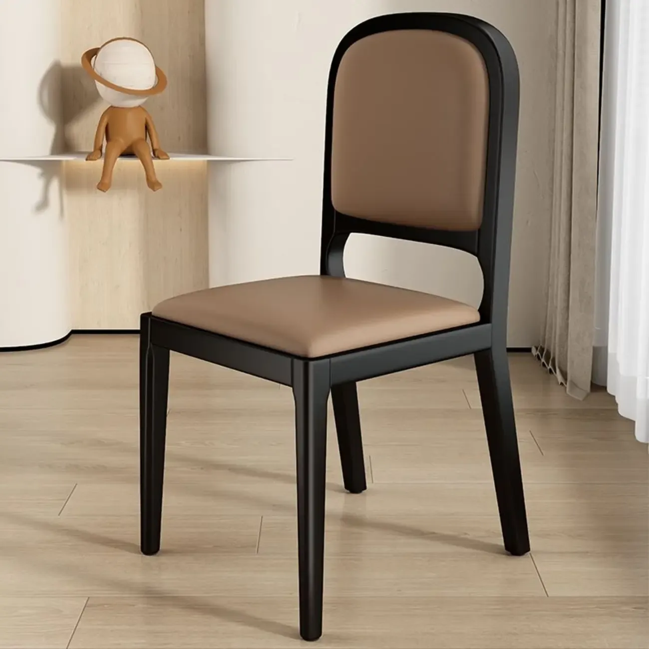 Modern Wooden Upholstered Faux Leather Armless Dining Chair Image - 15