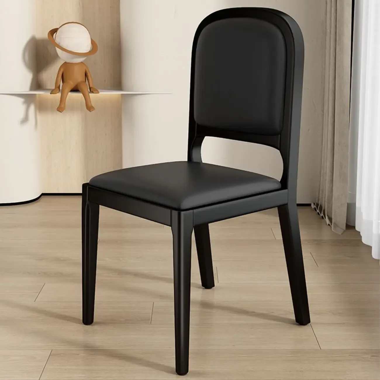 Modern Wooden Upholstered Faux Leather Armless Dining Chair Image - 17