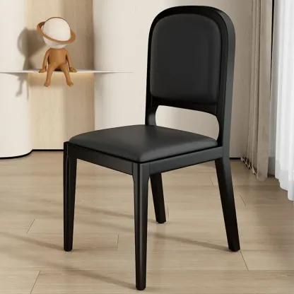 Modern Wooden Upholstered Faux Leather Armless Dining Chair Image - 17