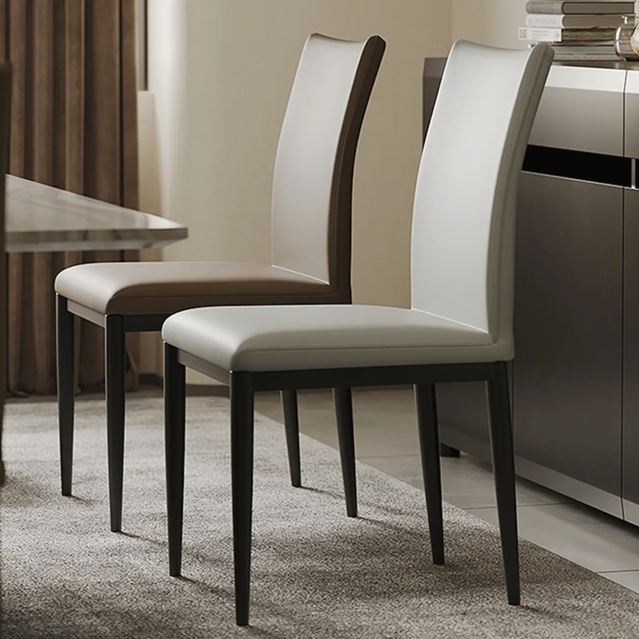 Modern Faux Leather Upholstered Solid Back Dining Chair Image - 4 | homeyfad