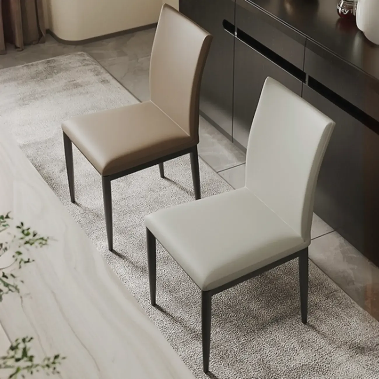 Modern Faux Leather Upholstered Solid Back Dining Chair Image - 6