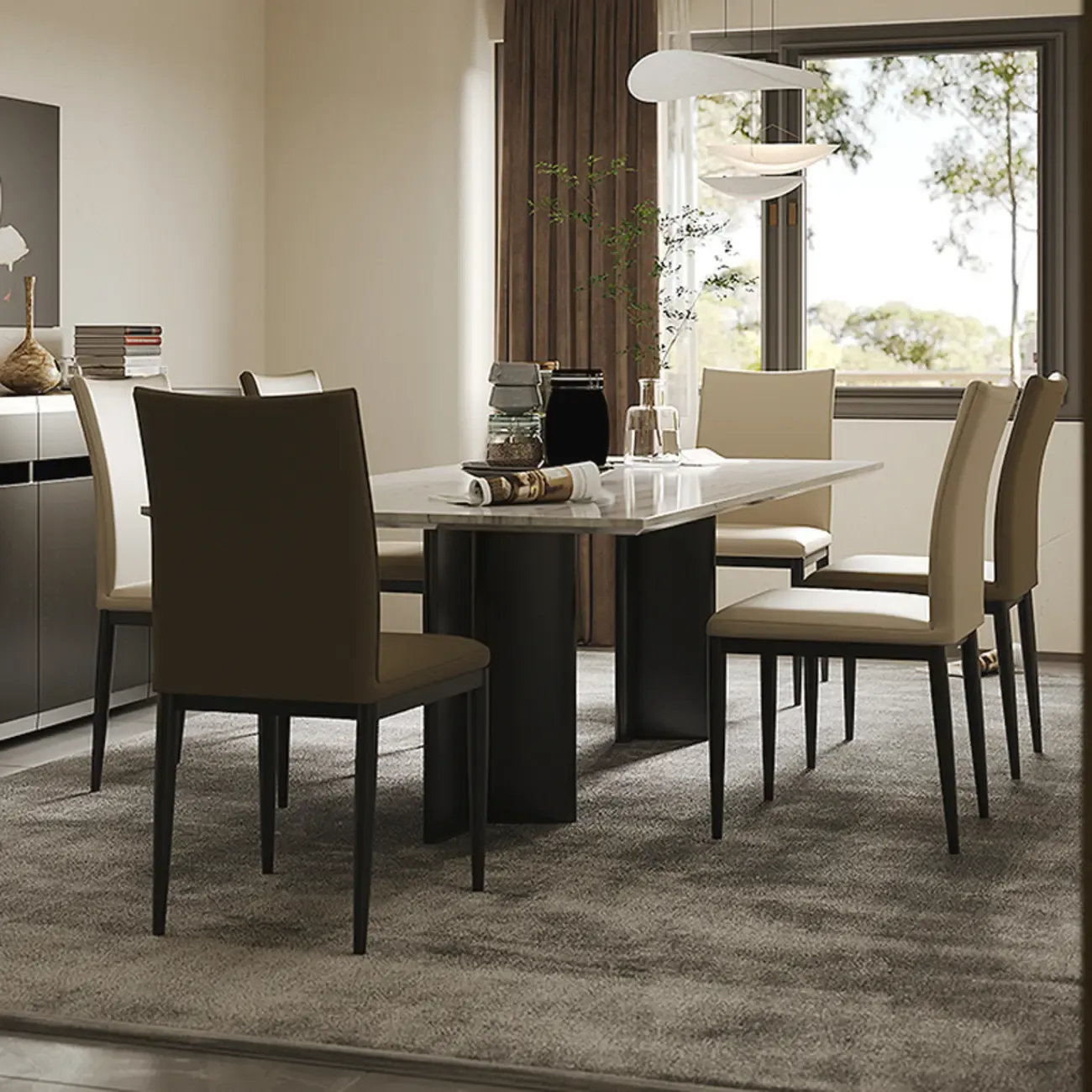 Modern Faux Leather Upholstered Solid Back Dining Chair Image - 8