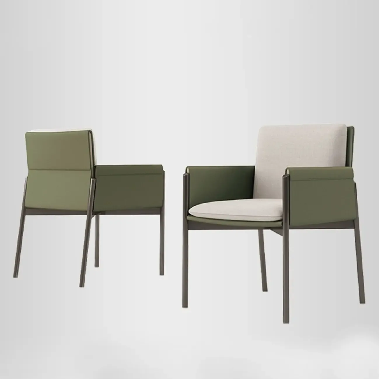 Modern Faux Leather Upholstered Square Armrest Dining Chair Image - 1