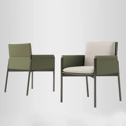 Modern Faux Leather Upholstered Square Armrest Dining Chair Image - 1