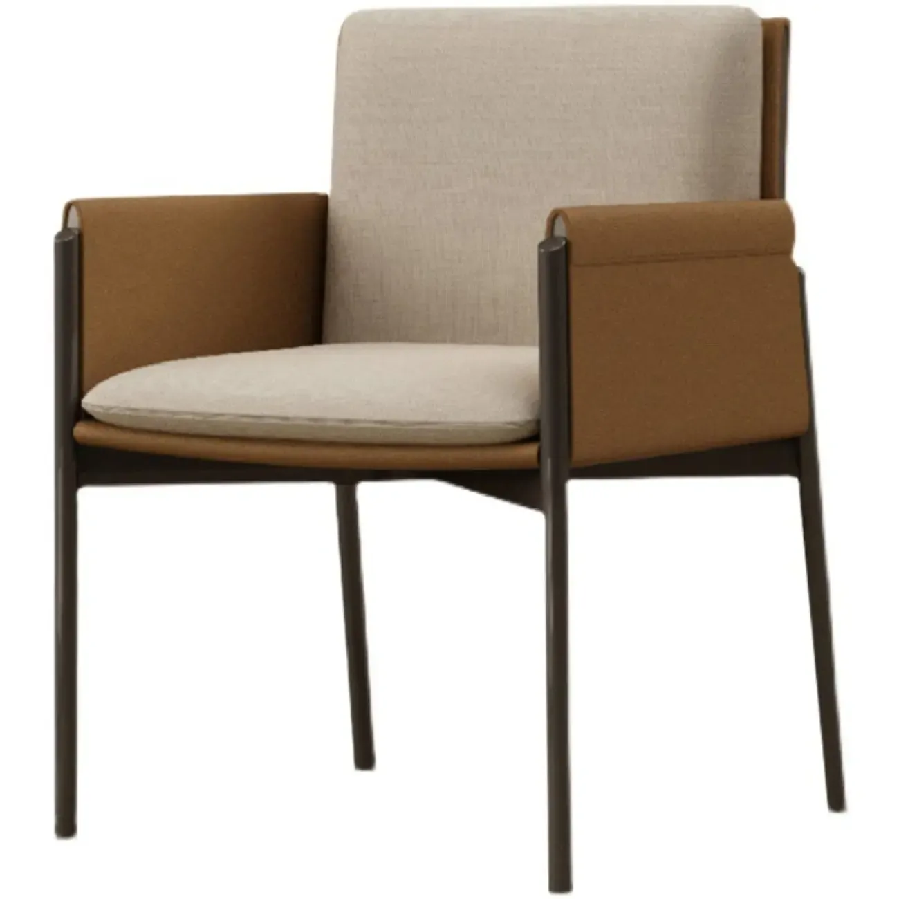 Modern Faux Leather Upholstered Square Armrest Dining Chair Image - 2