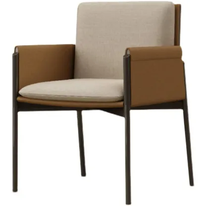 Modern Faux Leather Upholstered Square Armrest Dining Chair Image - 2