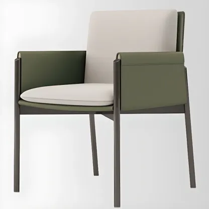 Modern Faux Leather Upholstered Square Armrest Dining Chair Image - 3