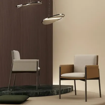 Modern Faux Leather Upholstered Square Armrest Dining Chair Image - 4
