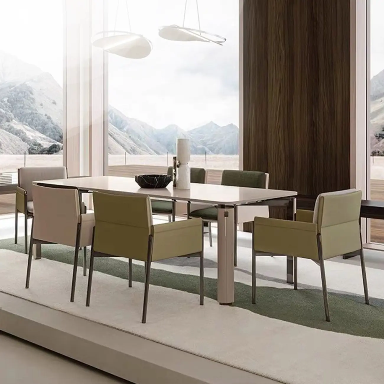 Modern Faux Leather Upholstered Square Armrest Dining Chair Image - 6 | homeyfad