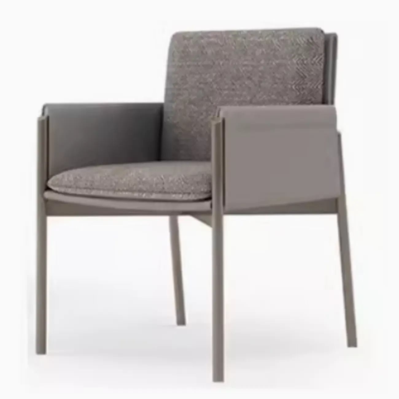 Modern Faux Leather Upholstered Square Armrest Dining Chair Image - 7