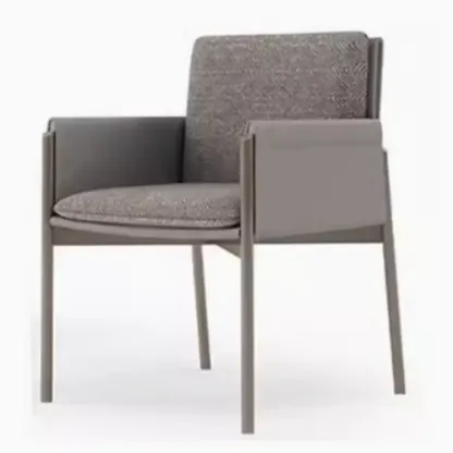 Modern Faux Leather Upholstered Square Armrest Dining Chair Image - 7