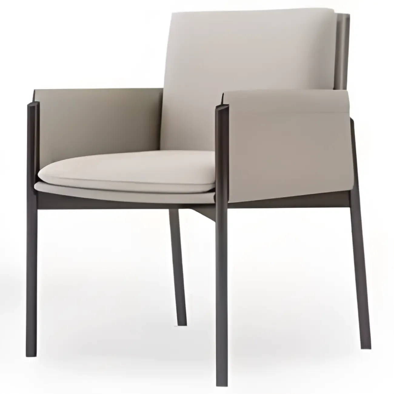 Modern Faux Leather Upholstered Square Armrest Dining Chair Image - 8