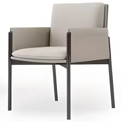 Modern Faux Leather Upholstered Square Armrest Dining Chair Image - 8