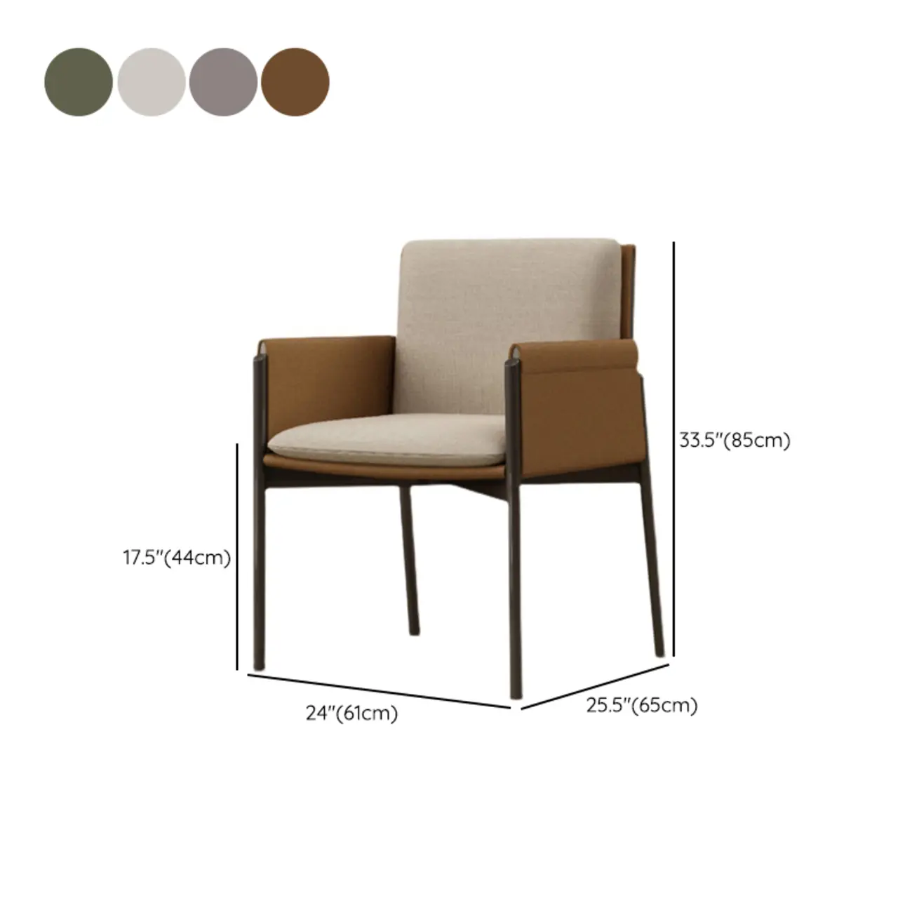 Modern Faux Leather Upholstered Square Armrest Dining Chair #size