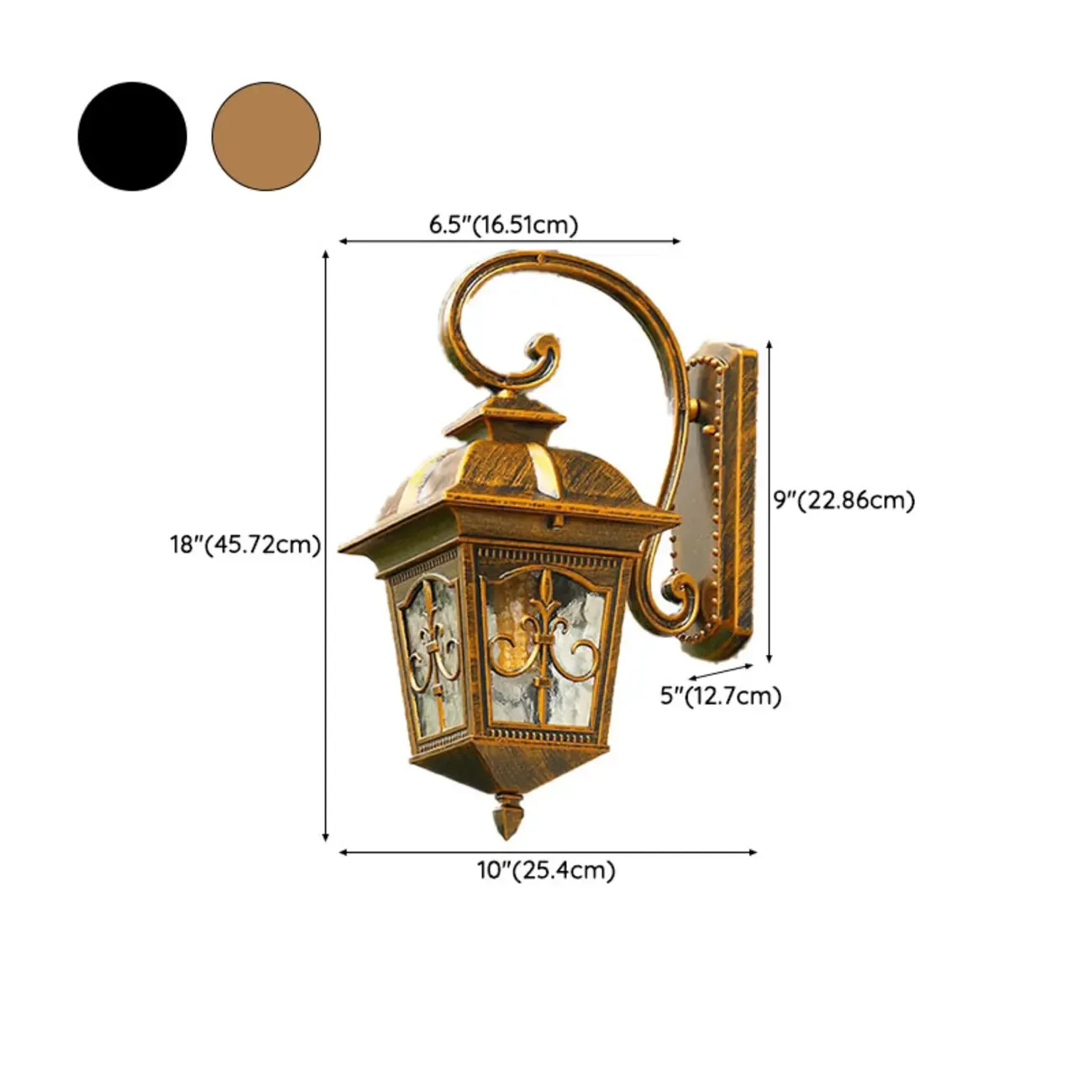 Vintage Aluminum Bronze Curved Arm Wall Light #size