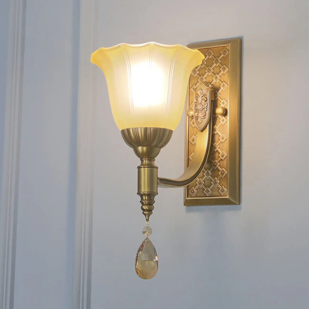 Retro Gold Frame Wall Sconce Lamp with Crystal Pendant  Image - 1 | homeyfad