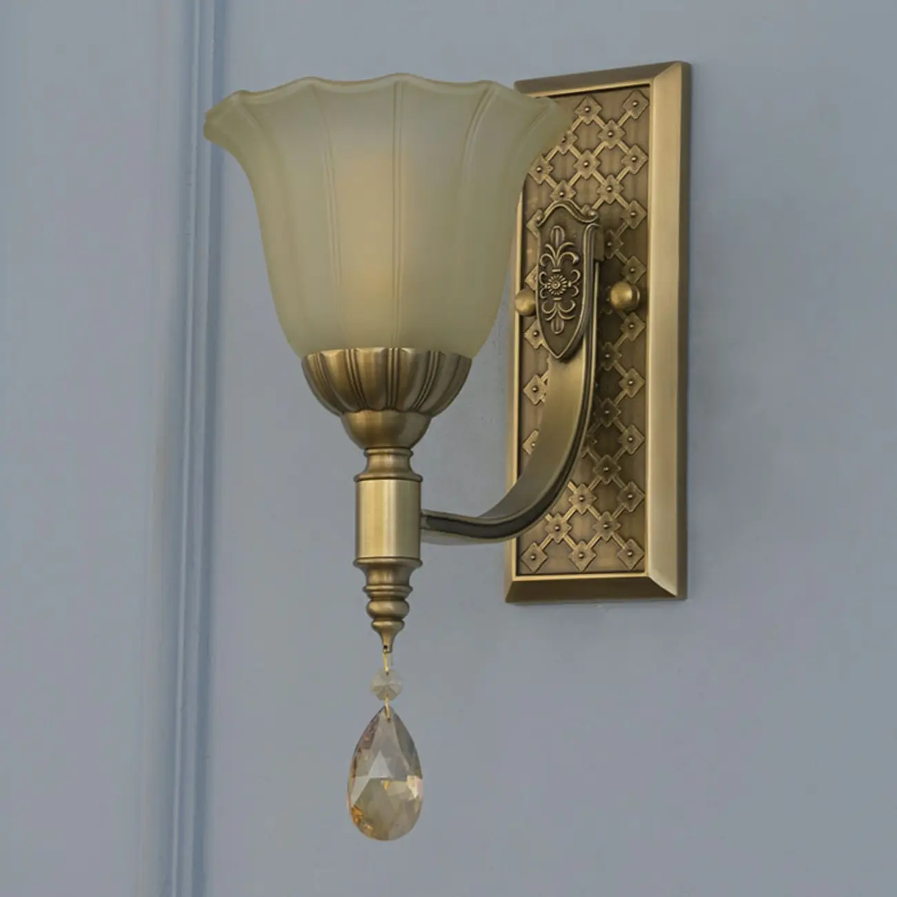 Retro Gold Frame Wall Sconce Lamp with Crystal Pendant  Image - 2 | homeyfad