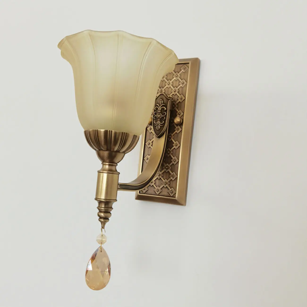 Retro Gold Frame Wall Sconce Lamp with Crystal Pendant  Image - 3 | homeyfad