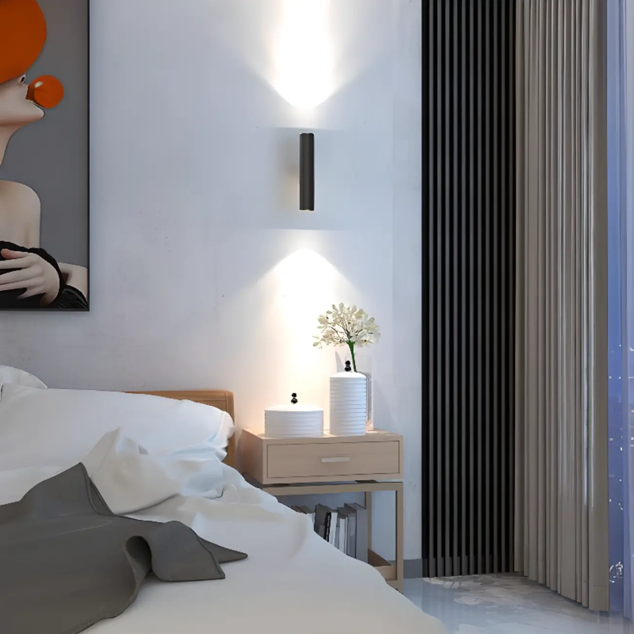 Modern Cylinder Black Double Headed Bedside Wall Light  Image - 4 | homeyfad