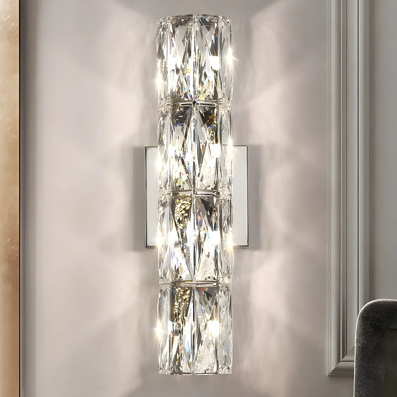 Modern Unique Cylinder Steel Wall Sconce with Crystal Image - 1 | homeyfad