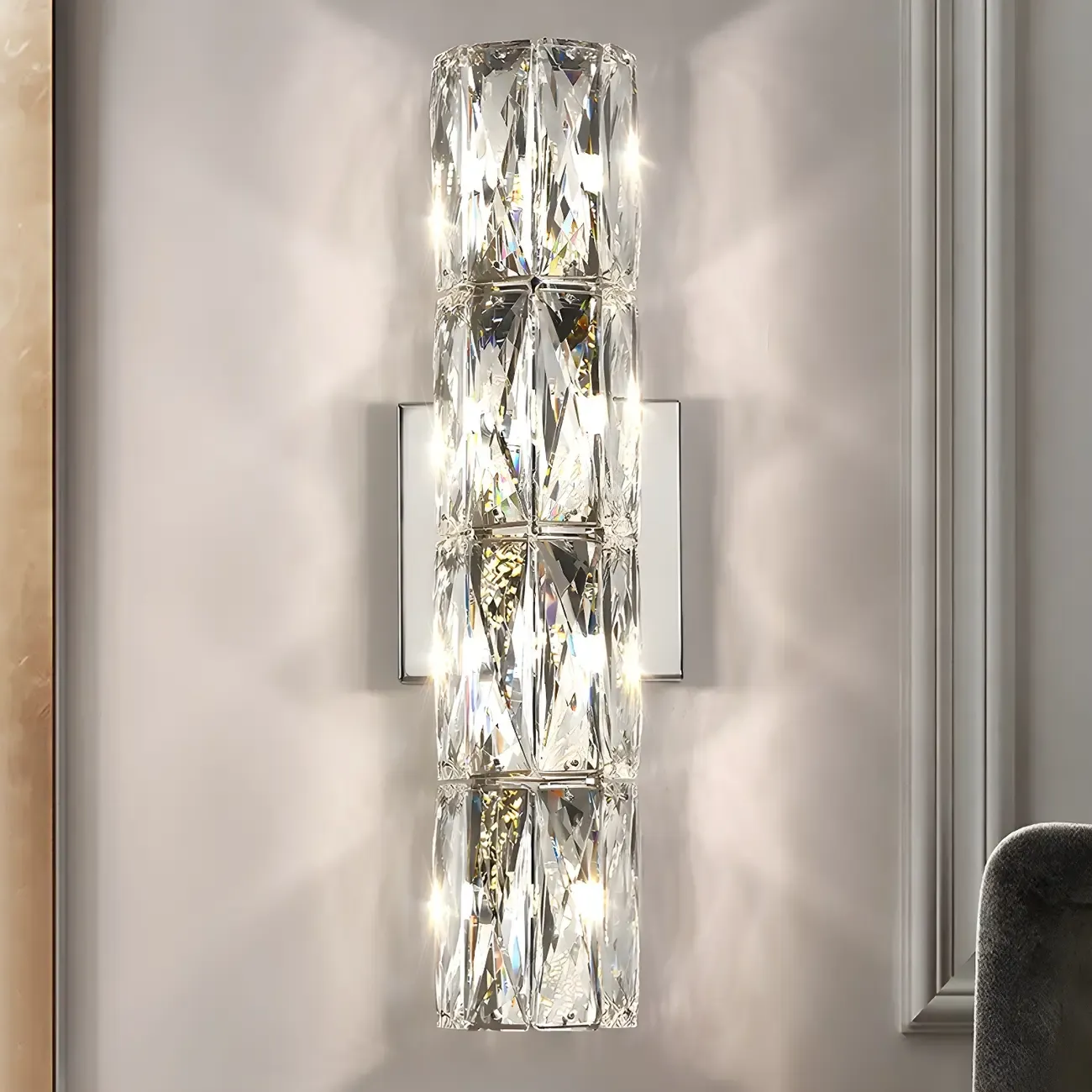 Modern Unique Cylinder Steel Wall Sconce with Crystal Image - 1