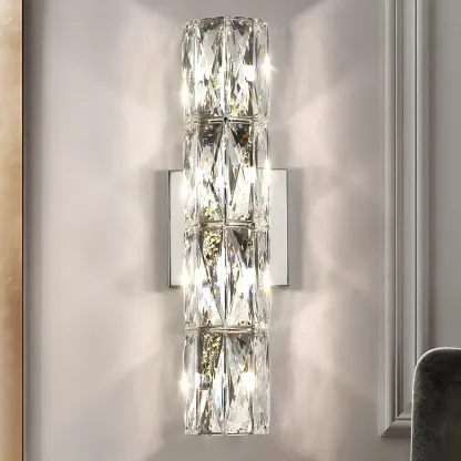Modern Unique Cylinder Steel Wall Sconce with Crystal Image - 1