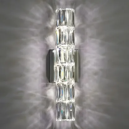 Modern Unique Cylinder Steel Wall Sconce with Crystal Image - 3