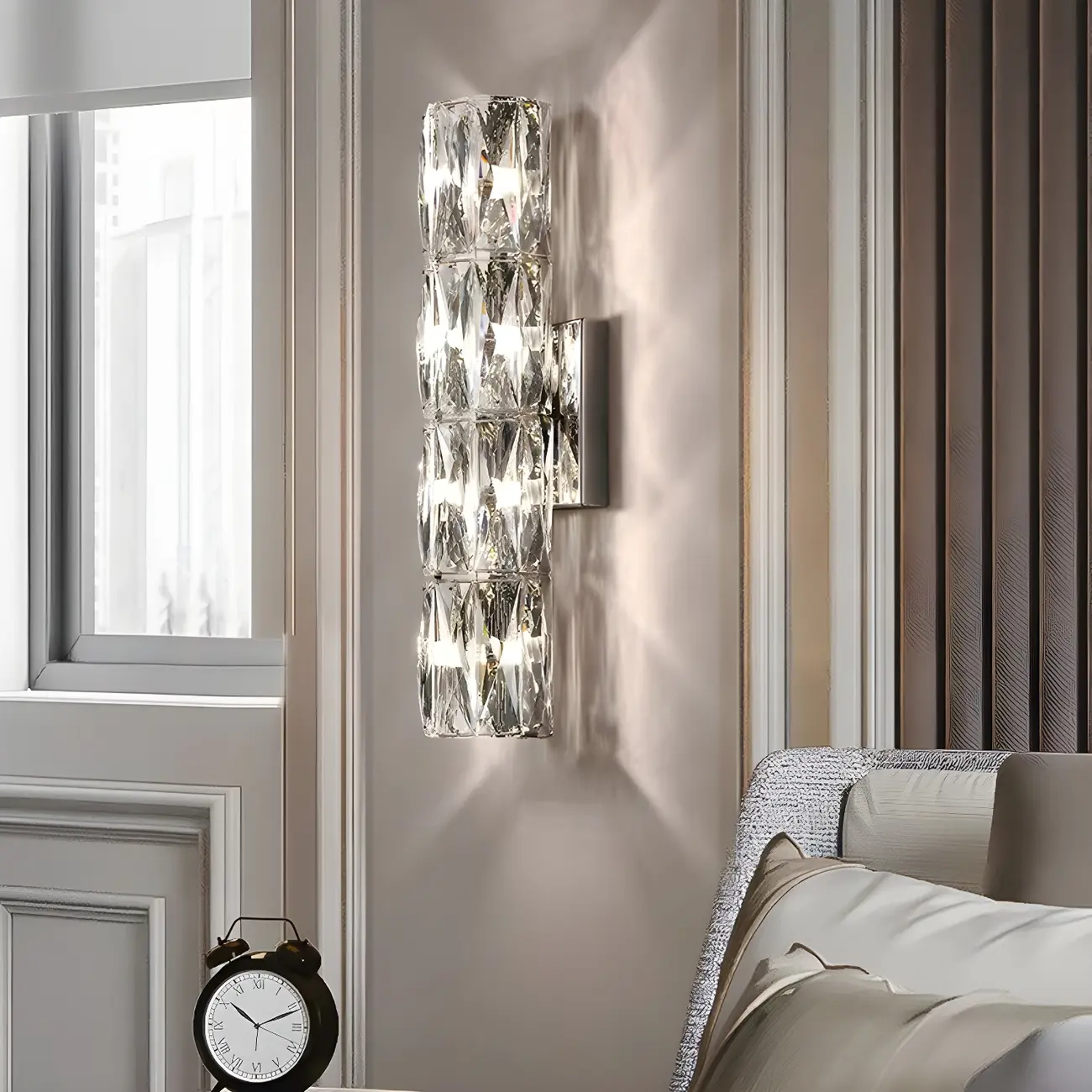 Modern Unique Cylinder Steel Wall Sconce with Crystal Image - 5 | homeyfad