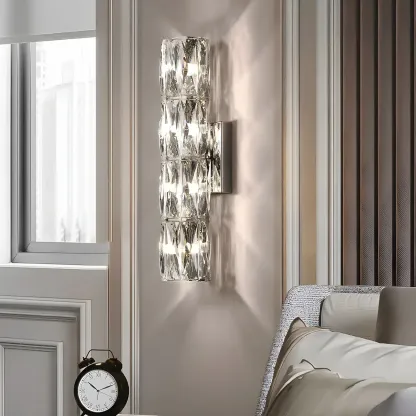 Modern Unique Cylinder Steel Wall Sconce with Crystal Image - 5