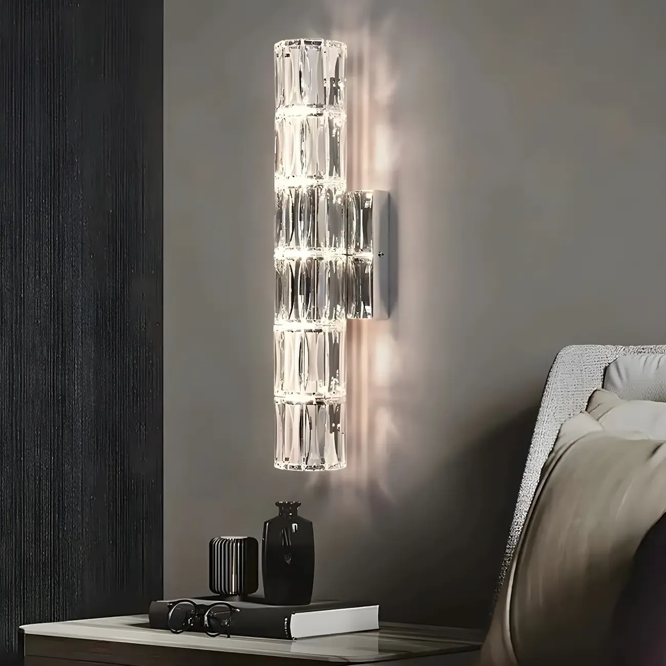 Modern Unique Cylinder Steel Wall Sconce with Crystal Image - 7