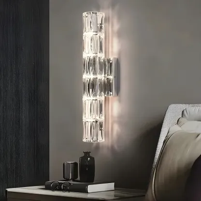 Modern Unique Cylinder Steel Wall Sconce with Crystal Image - 7
