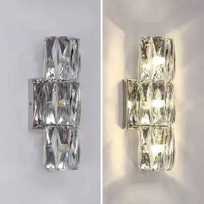 Modern Unique Cylinder Steel Wall Sconce with Crystal Image - 14