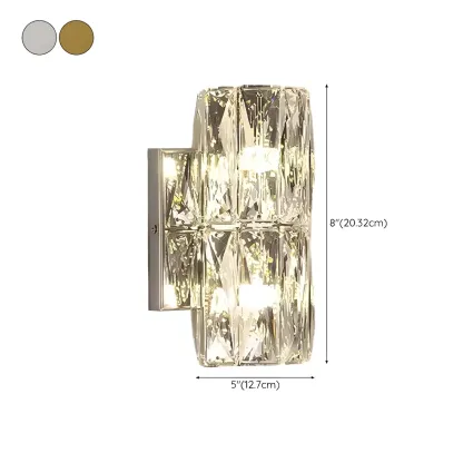 Modern Unique Cylinder Steel Wall Sconce with Crystal #size