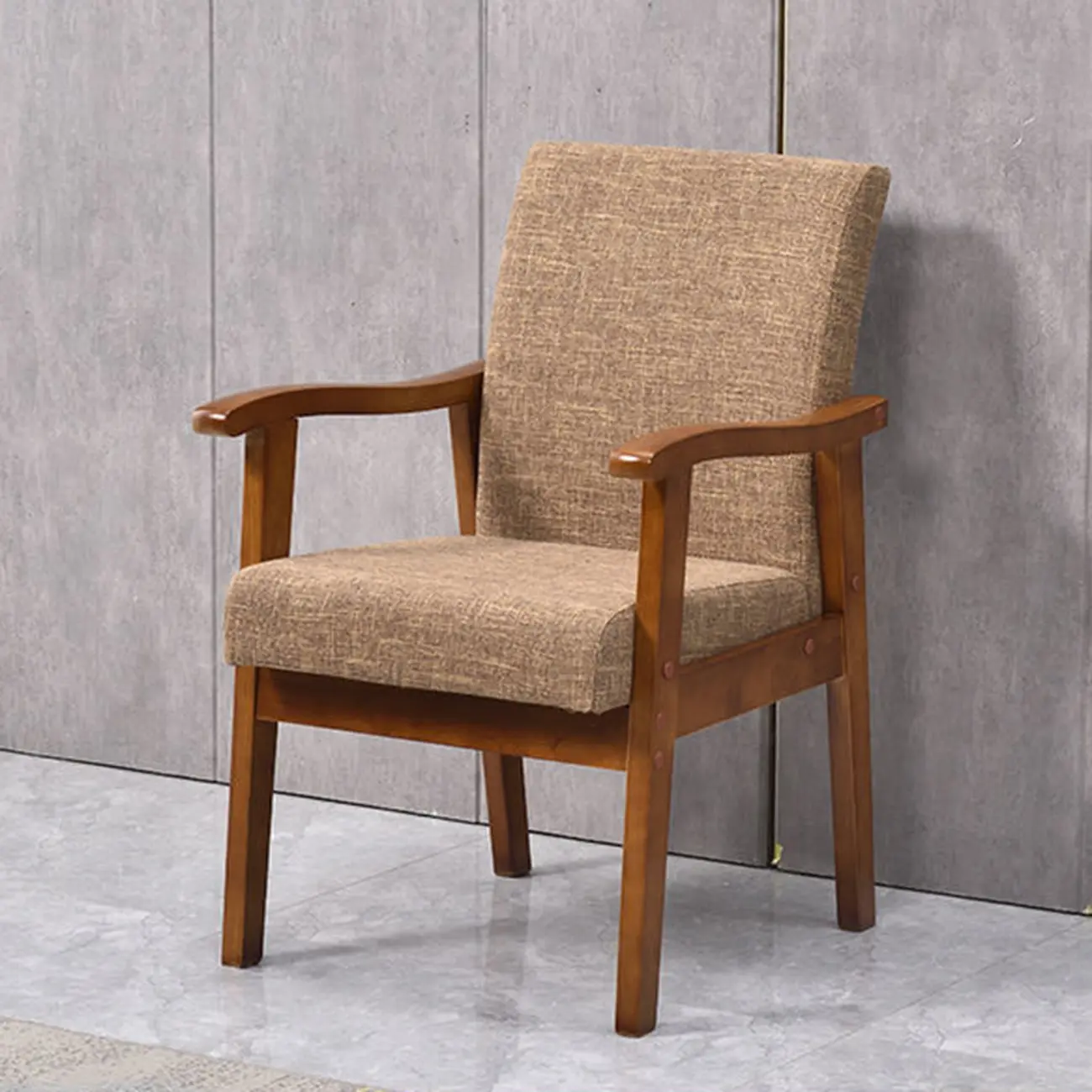Natural Wood Frame Upholstered Dining Chair with Solid Back Image - 1 | homeyfad