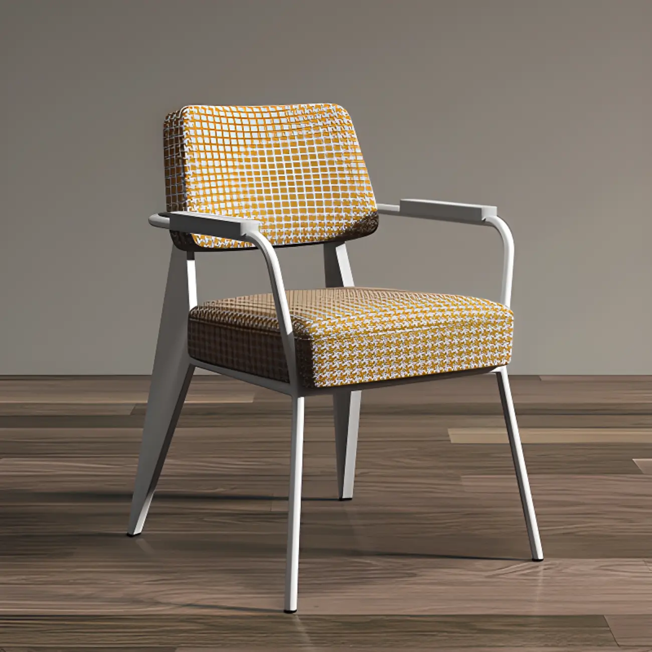 Modern Upholstered Dining Chair in Yellow with Armrest and Open Back Image - 1 | homeyfad