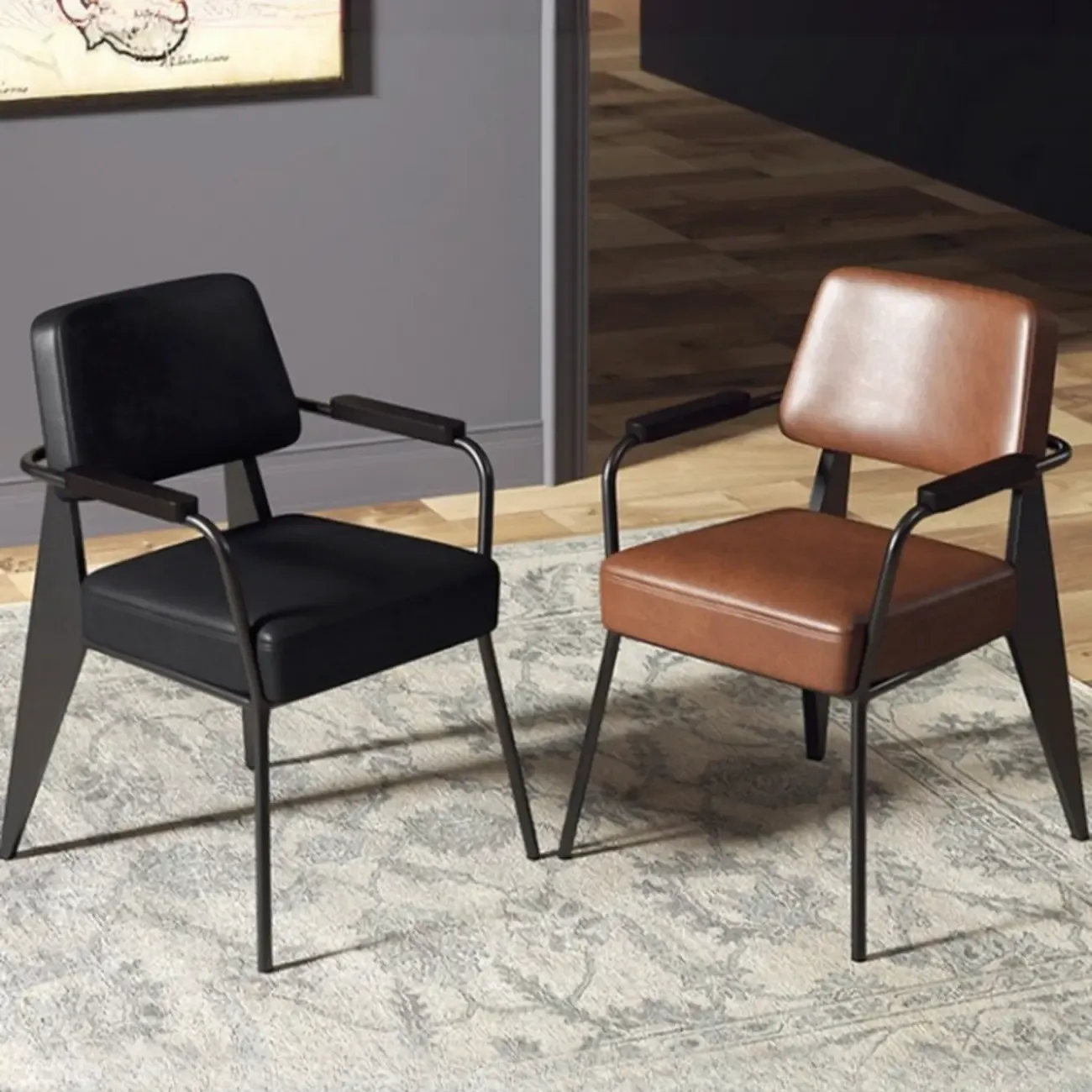 Modern Upholstered Dining Chair in Yellow with Armrest and Open Back Image - 2