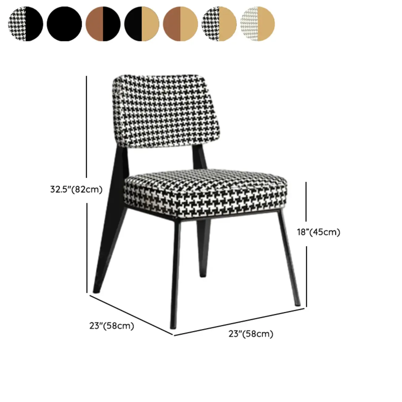 Modern Upholstered Dining Chair in Yellow with Armrest and Open Back #size