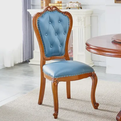 Traditional Brown Wood Leather Upholstered Armless Dining Chair Image - 3